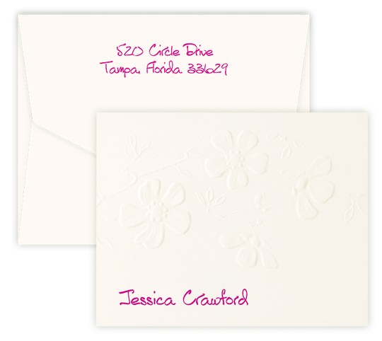 Triple Thick Embossed Deco Orchid Folded Note Cards